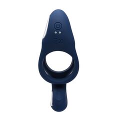 Синее эрекционное виброкольцо с двойным подхватом мошонки Ring Around The Rosy - 