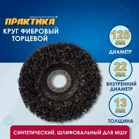 Круг фибровый торцевой ПРАКТИКА синтетический 125 x 22 мм шлифовальный для МШУ (773-682)