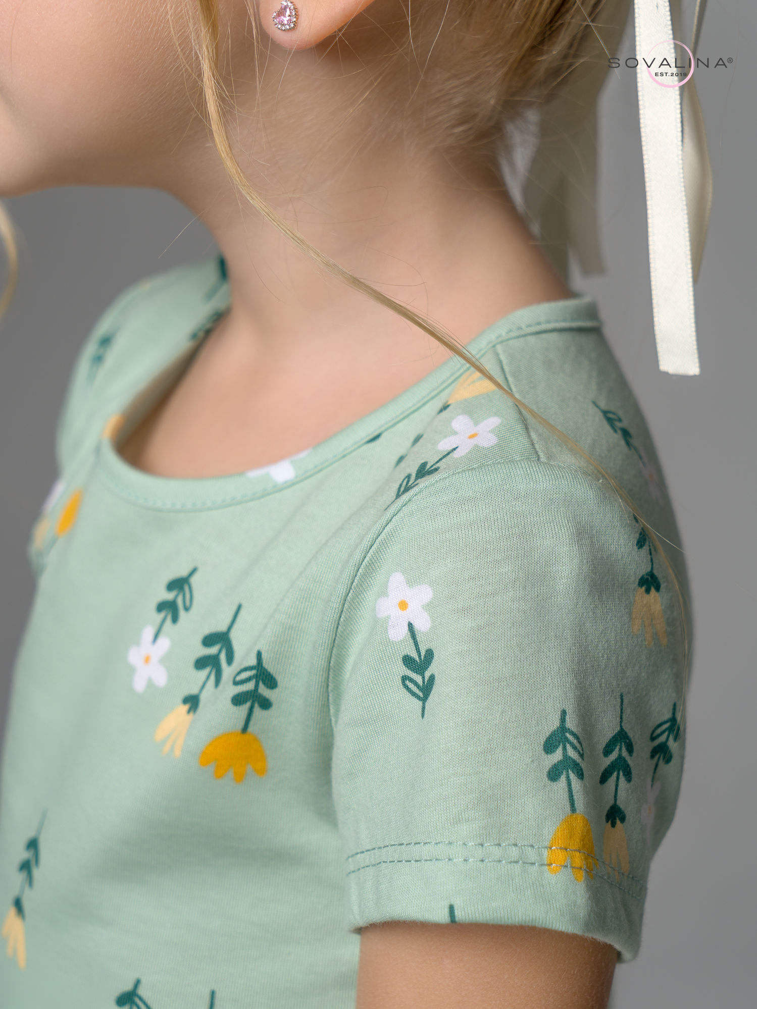 Платье Лето цветики на оливке