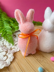 Зайчик, заяц, кролик с бантиком, фигурка бархатистая, Пасхальный декор, размер 4*4,5*10,5 см, набор 2 шт.