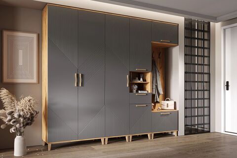 Прихожая Ирис Браш Графит, Дуб Крафт