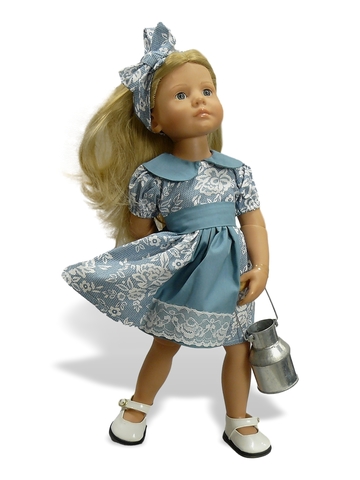 Платье хлопковое кружево принт - На кукле. Одежда для кукол, пупсов и мягких игрушек.