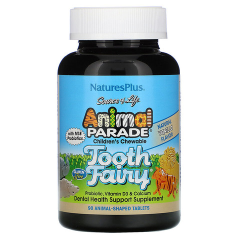 Nature's Plus, Animal Parade, жевательный пробиотик Tooth Fairy с пробиотиками M18, вкус ванили, 90 таблеток в форме животных