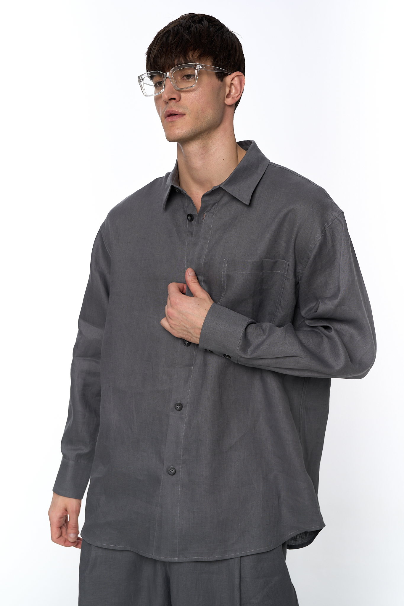 Рубашка оверсайз мужская изо льна, серый