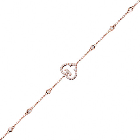 Mini Heart Bracelet, Rose Gold, Cubic Zircons