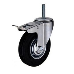 Колесо с тормозом с болтом М12 d100мм, черная резина, г/п 70кг