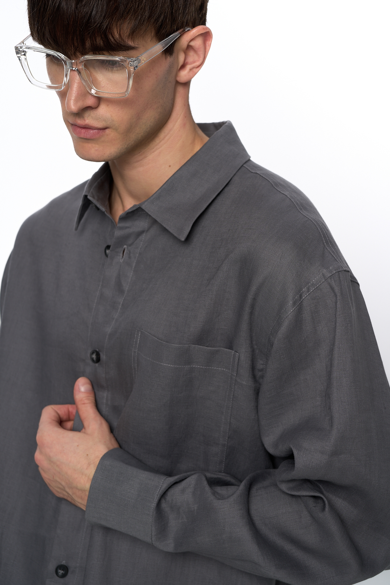 Рубашка оверсайз мужская изо льна, серый