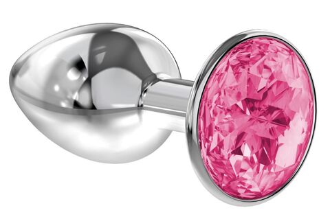 Серебристая анальная пробка Diamond Pink Sparkle Small с розовым кристаллом - 7 см.