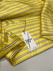 Вискоза подкладочная принтованная (100%вискоза, Яркий желтый фон/горизотальные белые полосы в черном обрамлении, 145, 130 гр/м2)