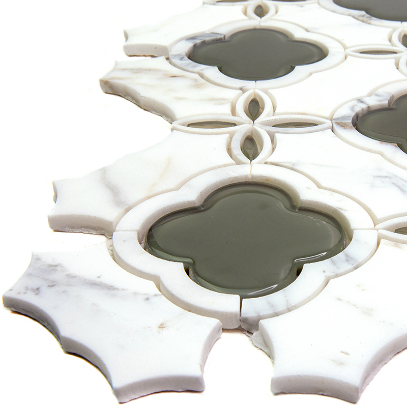FIO-3 Итальянская мозаика мрамор стекло Skalini Fiore серый белый цветок