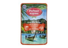 Родные Корма заморские паучи для кошек филе тунца с креветками в соусе по-тайски 70 г