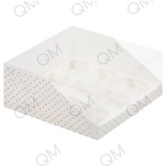 Коробка под капкейки с пластиковой крышкой 235*235*100 мм (9) (белая с птичками), 50шт