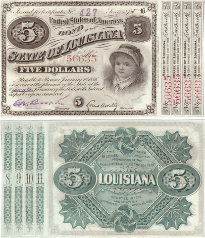 5 долларов 1886 год США (Луизиана) BOND UNC