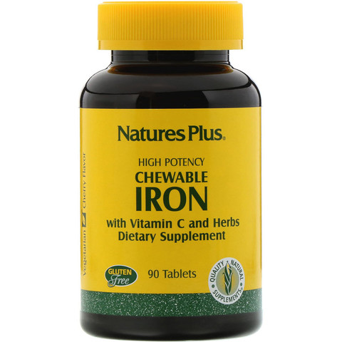 Nature's Plus, Chewable Iron, 90 таблеток с вишневым вкусом