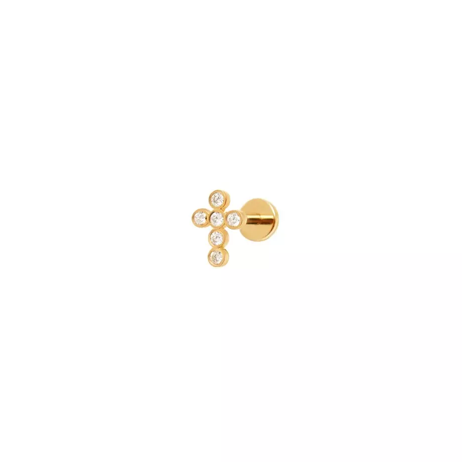 VIVA LA VIKA Лабрет Diamond Cross Stud Earring – Gold
