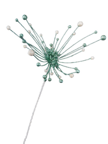 Цветок с бусинами 20х53см ChristmasDeLuxe зеленый с кремовым