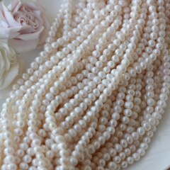 Жемчуг натуральный речной, круглый, 6 мм, 1 нить, Ж008