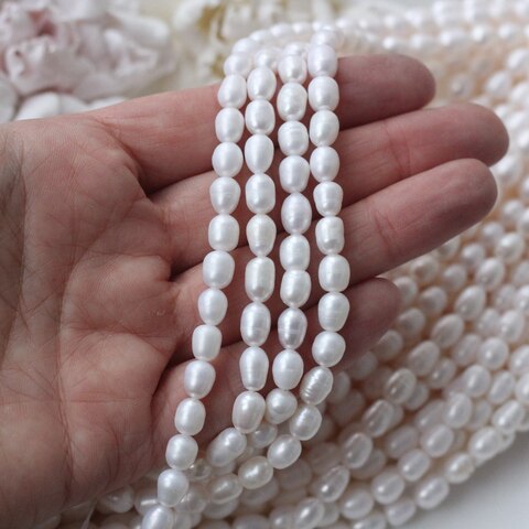 Жемчуг натуральный речной, рис, 7-9 мм, 1 нить, Ж025