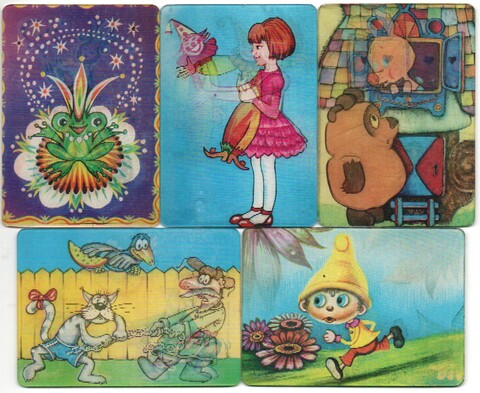 № 102 Набор из 5 переливных (стерео) Календариков . Мультфильмы СССР 1985 год.