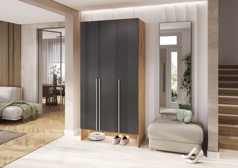 Прихожая Луна Шкаф 3-х ств. (Графит Софт NEW, Дуб Крафт)