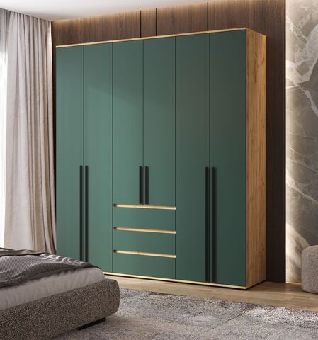 Норд Шкаф 6-ти ств. (Изумрудный (КРОМКА ИЗУМРУД), Дуб Крафт)