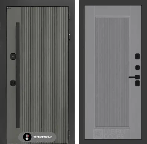Уличная входная дверь с терморазрывом Термолаб 1 тепло Асфальт с патиной 30 Серый софт рельеф