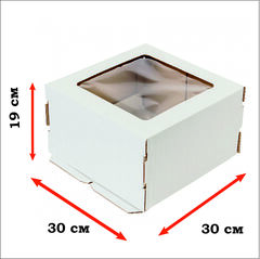 Коробка усиленная для торта гофрокартон с окном   30х30х19 см