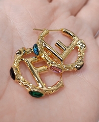 Серьги круглые (конго) FENDI из латуни с позолотой с цветными вставками