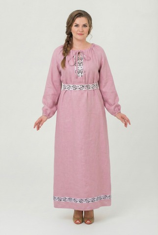 русское платье розовое с поясом