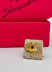 83502- Кольцо квадратное Глаз (EYE) с микрожемчугом в стиле Schiaparelli
