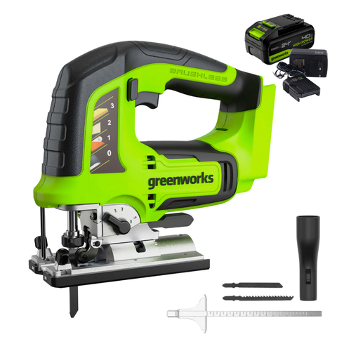 Лобзик Greenworks GD24JS120K4 24V (120 мм) аккумуляторный, с АКБ 4 А/ч и ЗУ