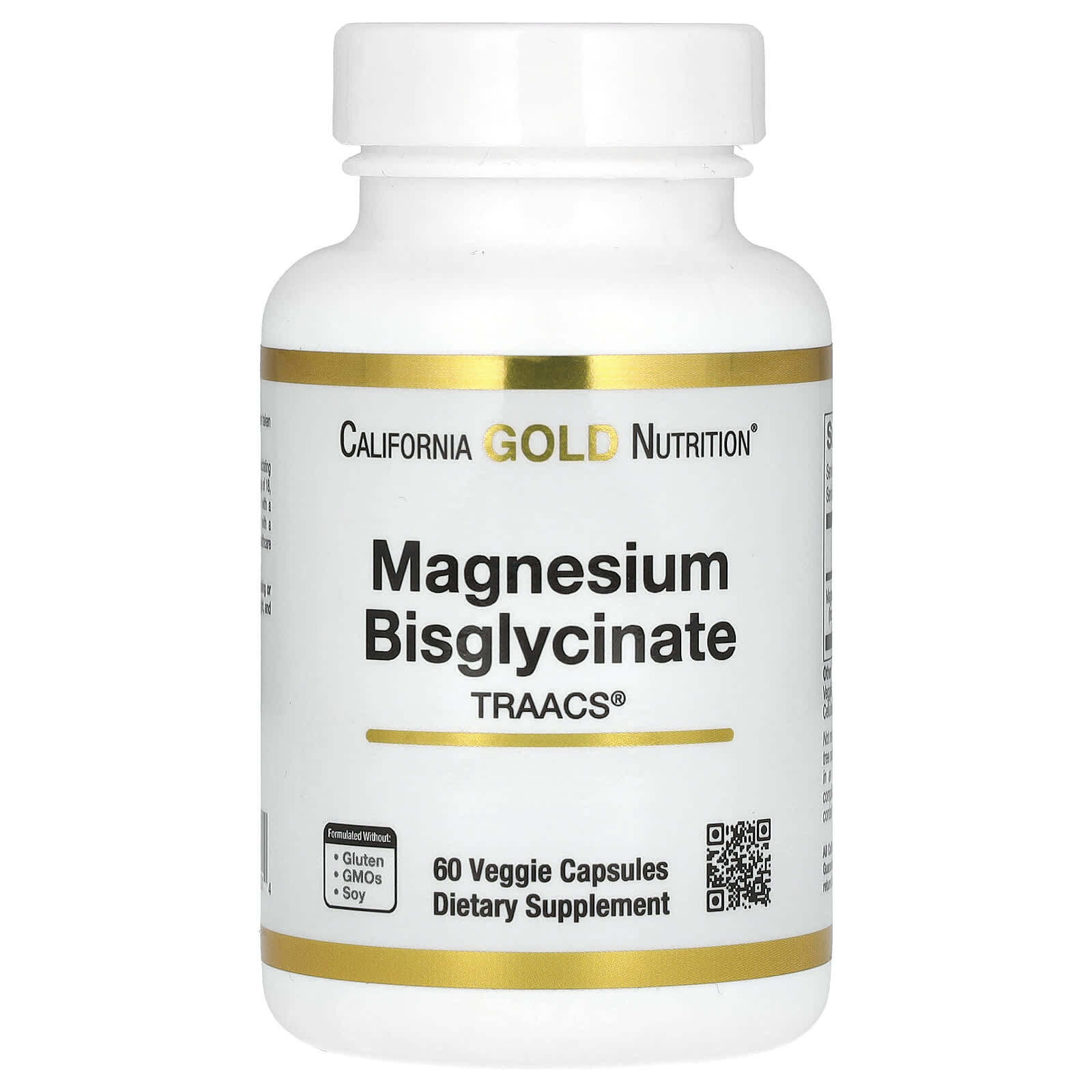 California Gold Nutrition, бисглицинат магния, с TRAACS®, 200 мг, 60 ...