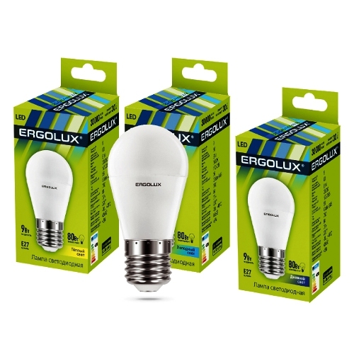 Лампа Ergolux LED-G45-9W-Е27-6K шар (дневной свет)
