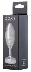 Серебристая анальная втулка Doxy Ribbed Butt Plug - 10,5 см. - 