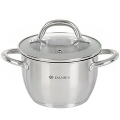 Кастрюля нерж, 2 л, с крыш, крышка стекло, Daniks, Перл, GS-01205-16, индукц
