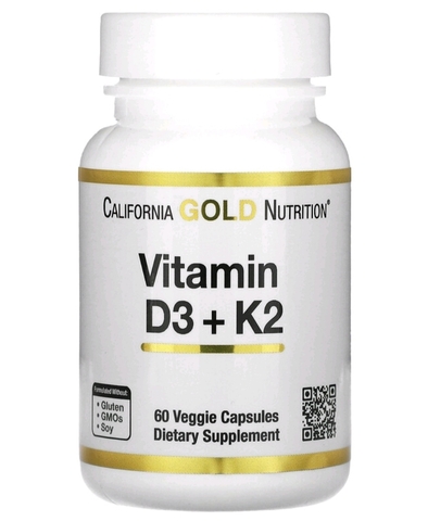 California gold nutrition, витамины D3 и К2, 60 растительных капсул