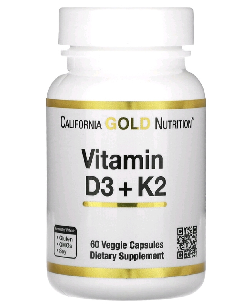 California gold nutrition, витамины D3 и К2, 60 растительных капсул ...