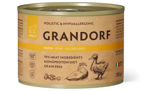 Grandorf Dog консервы для собак паштет из утки с грушей и черникой 200г