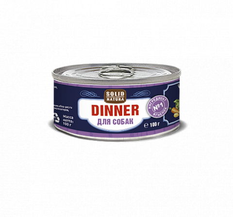 Solid Natura Dinner Ягненок влажный корм для собак жестяная банка 0,1 кг