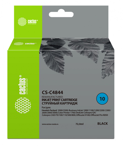 Картридж струйный Cactus CS-C4844 №10 черный (72мл) для HP BIJ 1000, 1100, 1200, 2200, 2300, 2600, 2800