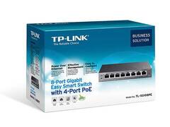 TP-Link 8-портовый гигабитный Easy Smart PoE-коммутатор, 8 гигабитных портов RJ45, 4 порта с поддержкой PoE, поддержка 802.3af, бюджет PoE до 55 Вт, стальной корпус