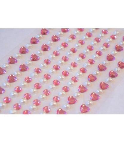 Стразы самоклеющиеся сердечки+жемчуг розовые 106 шт