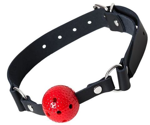 Красный кляп-шарик на черном регулируемом ремешке - Штучки-дрючки 690207