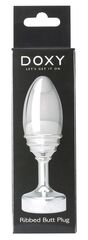 Серебристая анальная втулка Doxy Ribbed Butt Plug - 10,5 см. - 