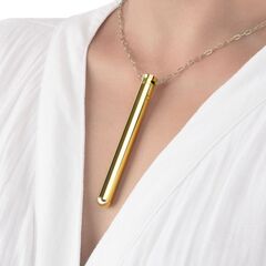 Золотистый вибромассажер-кулон Necklace Vibe - 