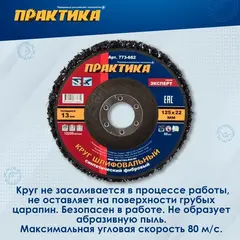 Круг фибровый торцевой ПРАКТИКА синтетический 125 x 22 мм шлифовальный для МШУ (773-682)
