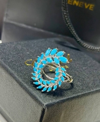 Комплект украшений колье+ серьги+ кольцо в стиле шопард с вставками под бирюзу