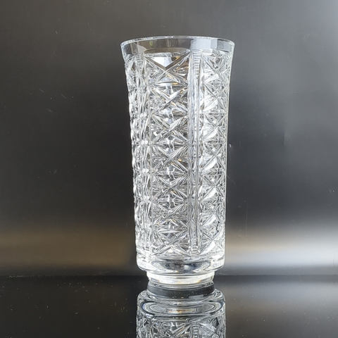 Ваза для цветов хрустальная, алмазная грань, геометрический орнамент, 22.5 см, винтаж СССР 1970-1990 гг