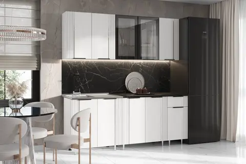 Кухня Виктория 2,0м (490) (Пластер Бьянко, Белый (Кастилло темный))