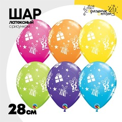 
          Шар латексный 28см Подарки и Звезды (Ассорти)